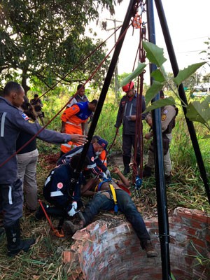 Homem é resgatado após cair em cisterna de 18 metros em Feira de Santana