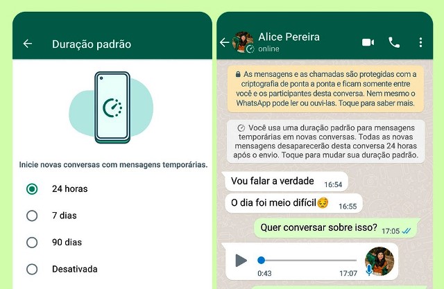 WhatsApp permite usar mensagens que desaparecem como padrão em novas conversas